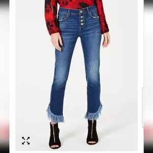 INC International Concepts        Fringe-Hem Button-Front Straight-Leg Jeans